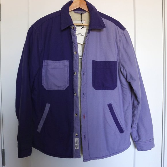 Mens Blocked Sherpa Cotton Faux Sherpa Lined Button Shirt Jacket Size Small - Picture 2 of 5